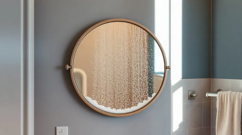 Condensation sur miroir de salle de bain après douche