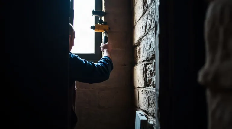 Injection de résine dans un mur humide en pied de cloison