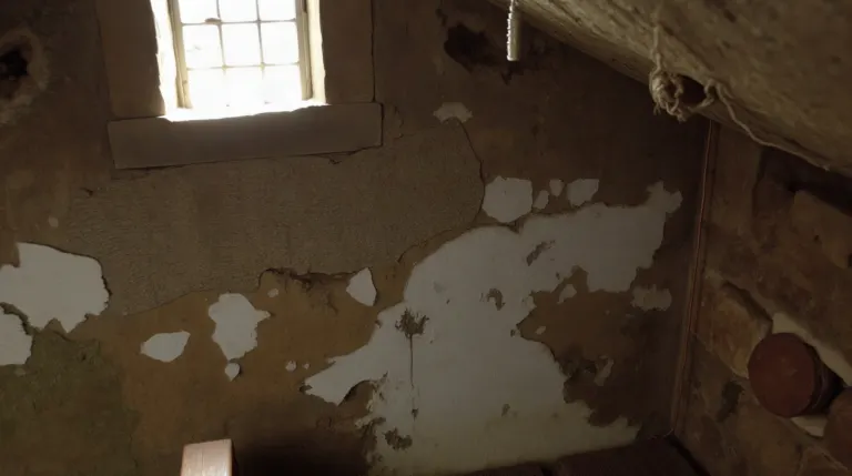 Pied de mur intérieur avec taches d'humidité et salpêtre