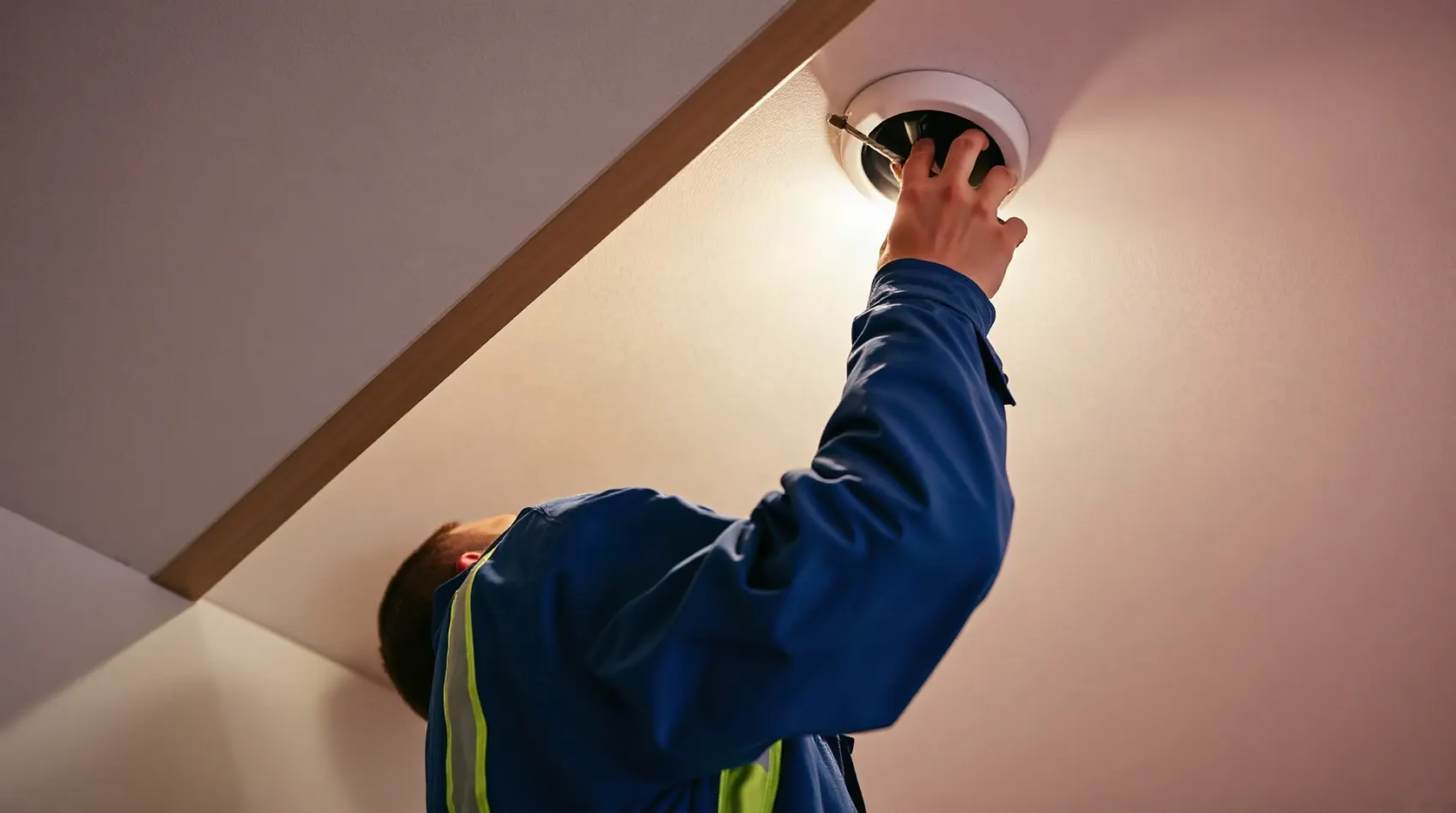 Technicien nettoyant une bouche de VMC au plafond