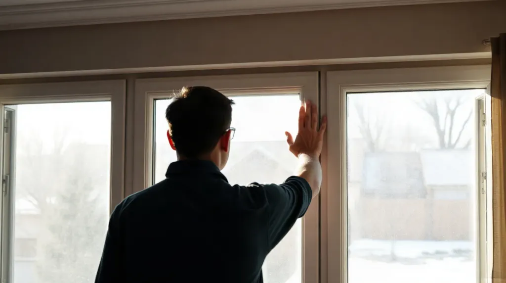 Vitrier inspectant un double vitrage avec condensation entre les lames
