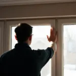 Vitrier inspectant un double vitrage avec condensation entre les lames