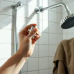 Filtre anti calcaire installé sur un pommeau de douche