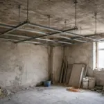 Pose d'un faux plafond sur ossature métallique avec suspentes
